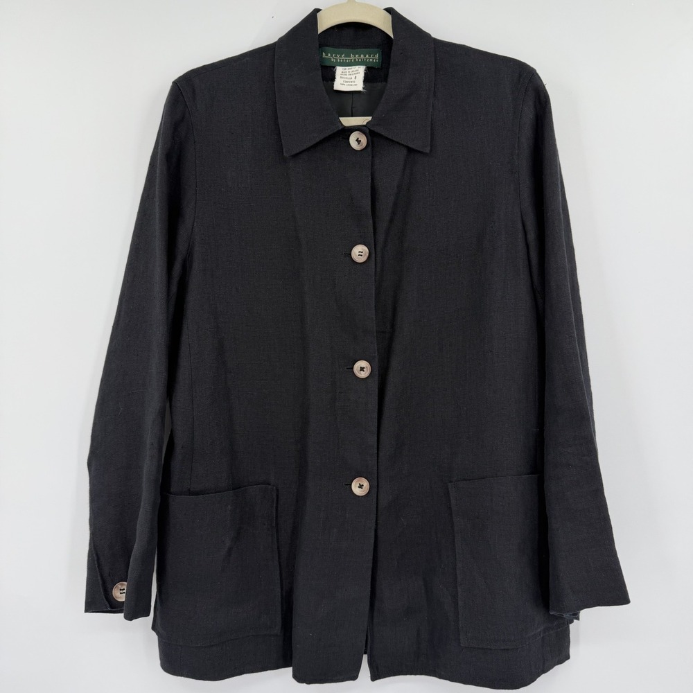 Harve Benard Black 100% Linen Blazer Jacket Womens Size 8 Old Money Minimalist